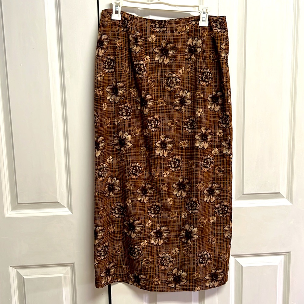 Vintage Maggie Lawrence Brown Floral Print Wrap Maxi Skirt Size 14 with Tags - Picture 6 of 9